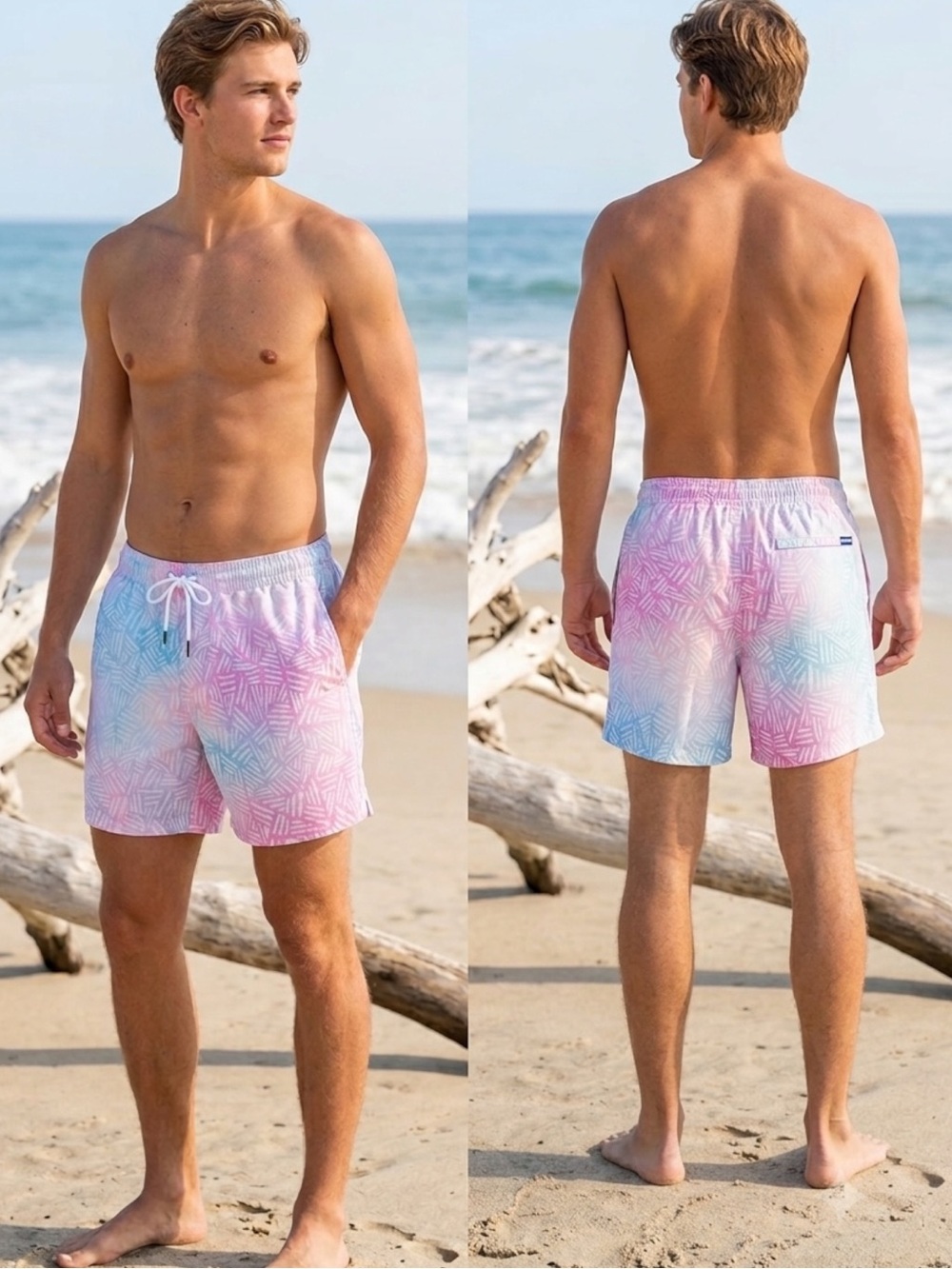 Chubbies Men’s Medium Swim Trunks 5” Inseam Pink Blue Pastel Tie Dye Print